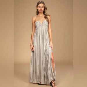 Lulus Stroll, the sand, beige beach print sleeveless halter maxi dress